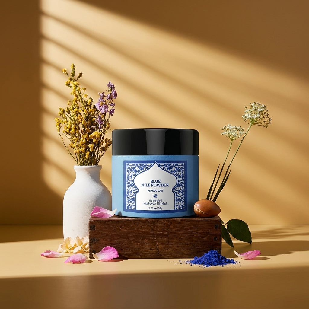 Moroccan Nila powder blue indigo brightening mask in jar